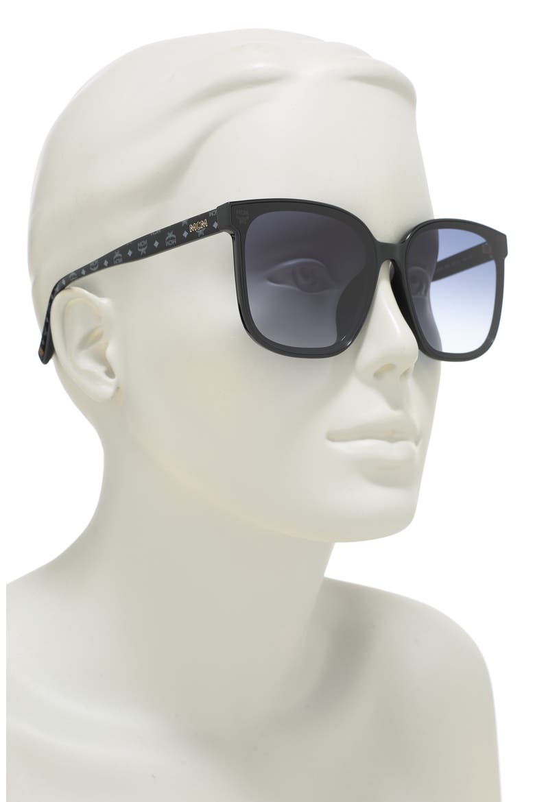 65mm Modified Square Sunglasses, Alternate, color, BLACK/ BLACK VISETOS