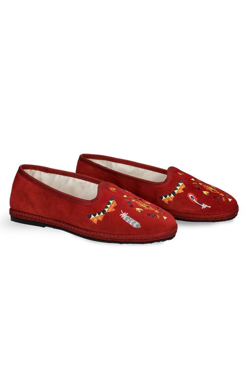 Fortela Frutate Friulane Suede Leather Embroidery In Red