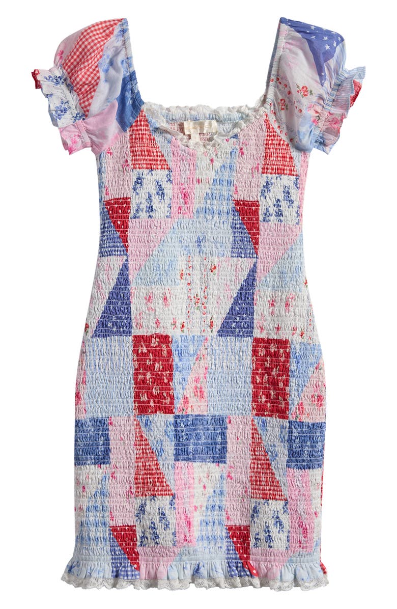 LoveShackFancy Kids' Mini Solier Smocked Patchwork Dress, Main, color, Blueberry Sundae