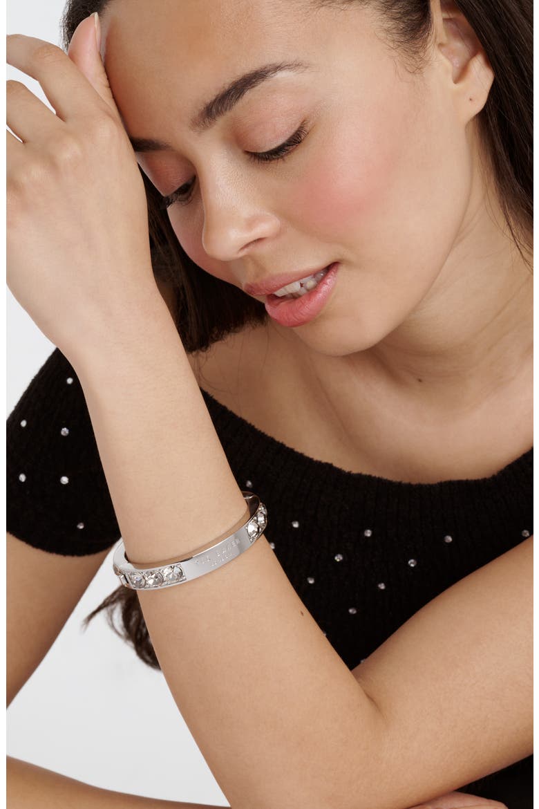 Rosie Crystal Hinged Bangle Bracelet, Alternate, color, SILVER TONE / SMOKED CRYSTAL