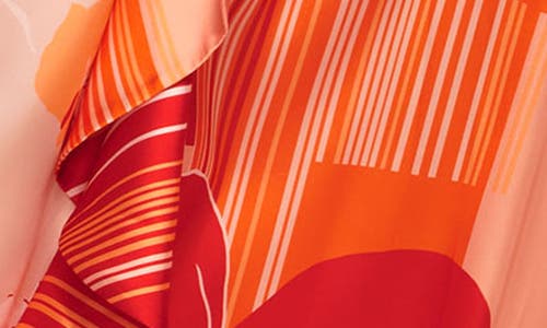 Ramy Brook Jeanette Womens Printed Satin Midi Dress In Flame Amore