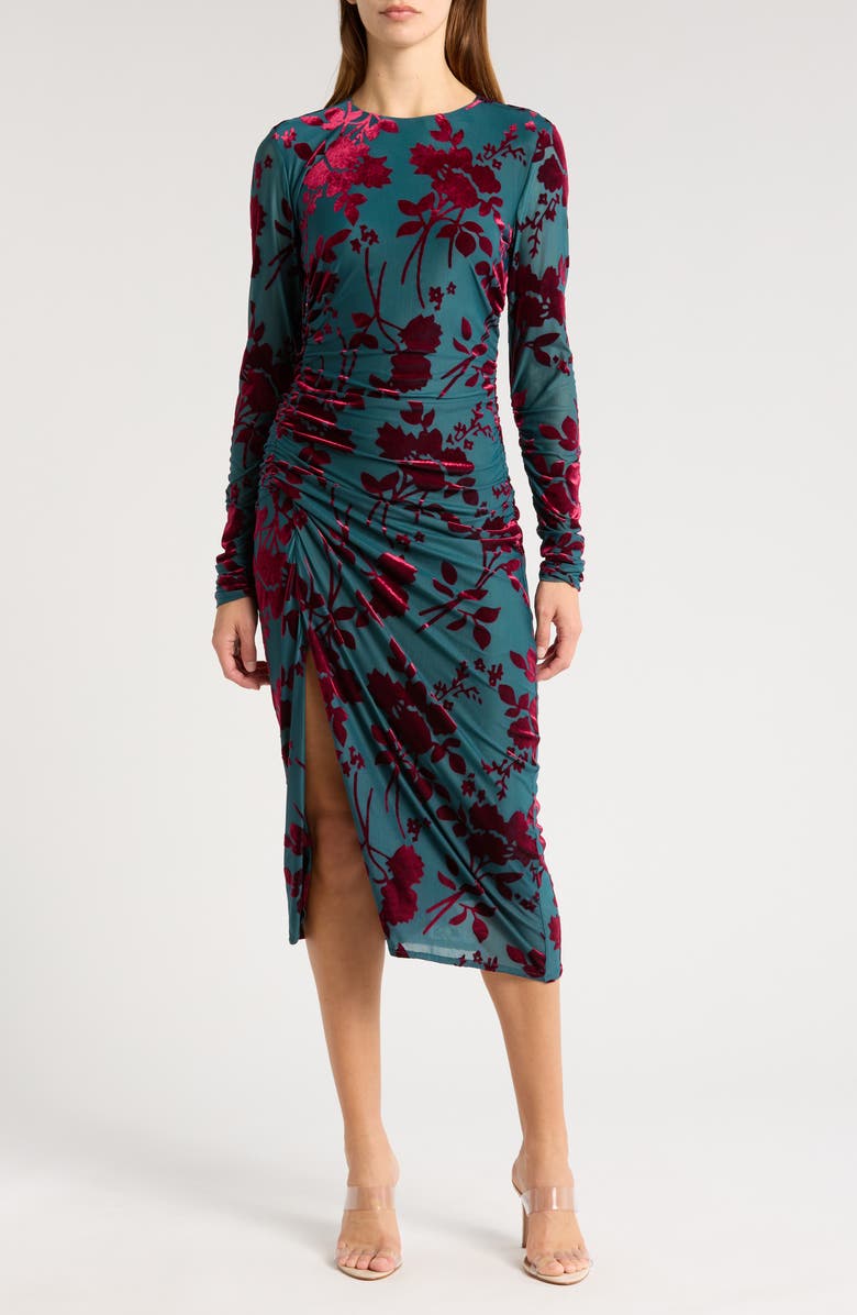 Sam Edelman Floral Burnout Velvet Long Sleeve Midi Dress, Main, color, 