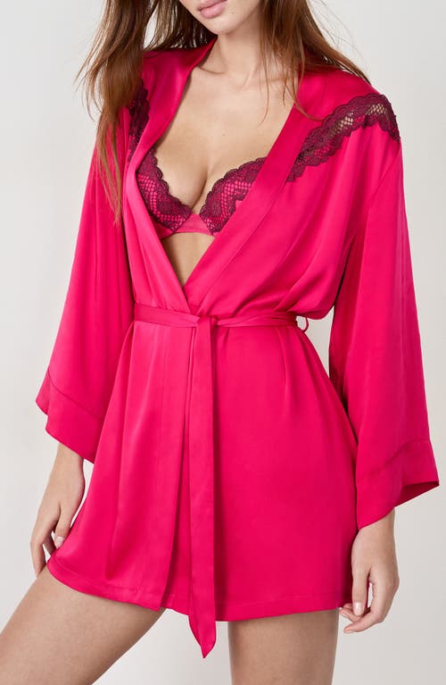 Etam Attitude Deshabille Lace Trim Satin Robe In Pink