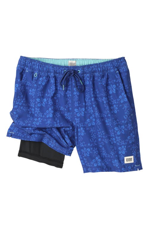 Scotch & Soda Floral Maze Swim Trunks In Navy/bright