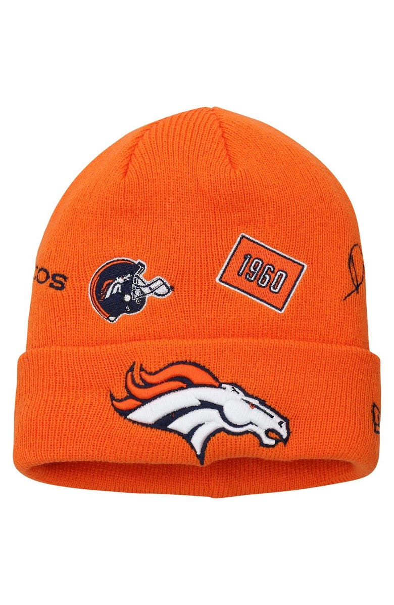 New Era Youth New Era Orange Denver Broncos Identity Cuffed Knit Hat, Main, color,