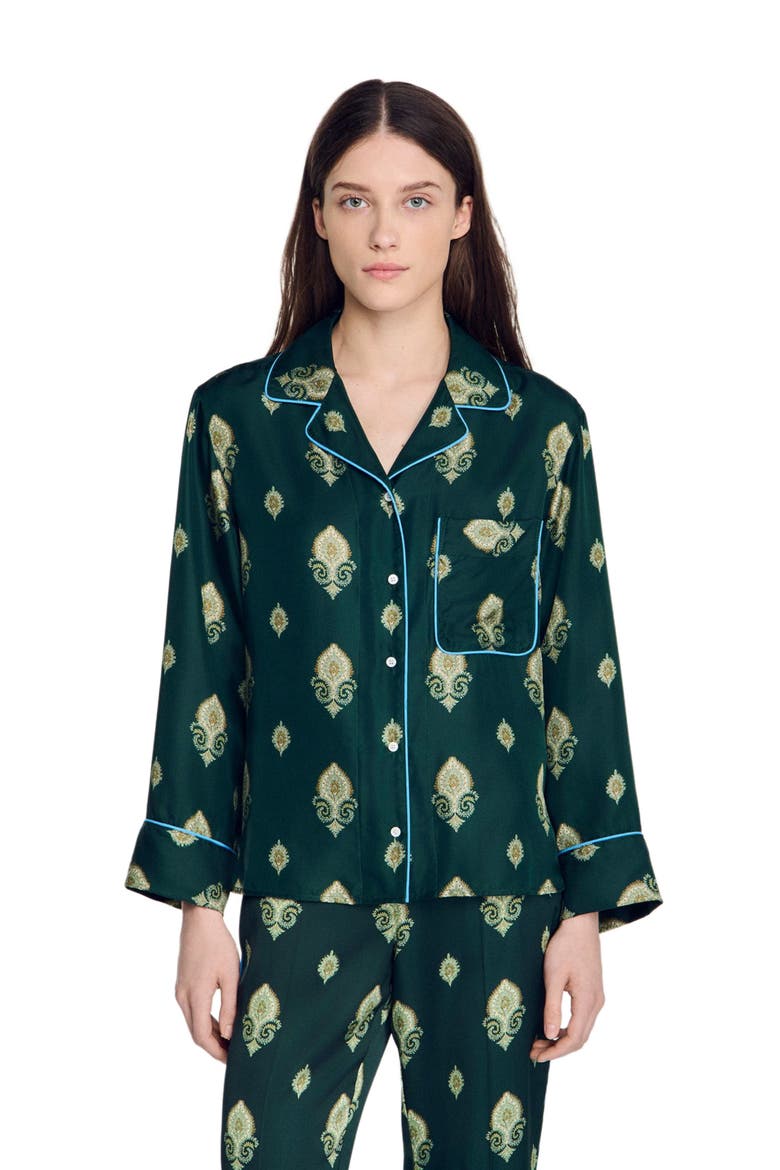 Paisley print pyjama shirt, Alternate, color, Green