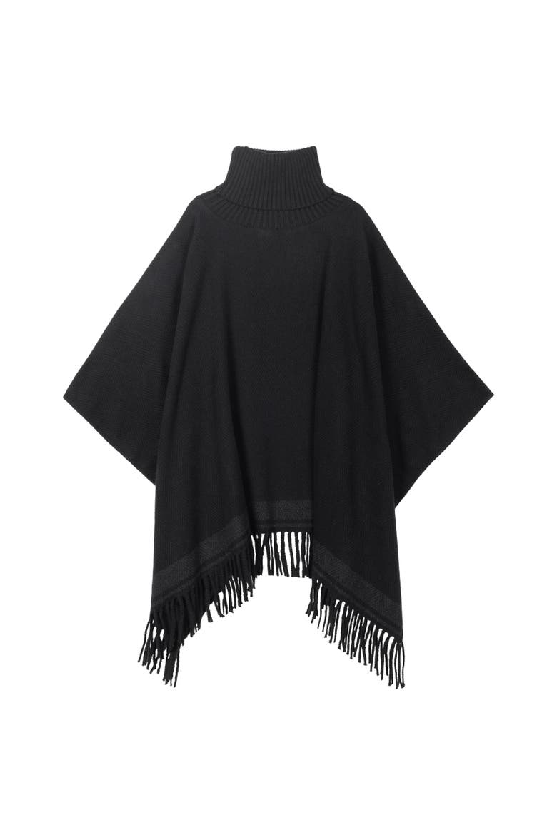 woven ruana with knit collar, Alternate, color, black/charcoal