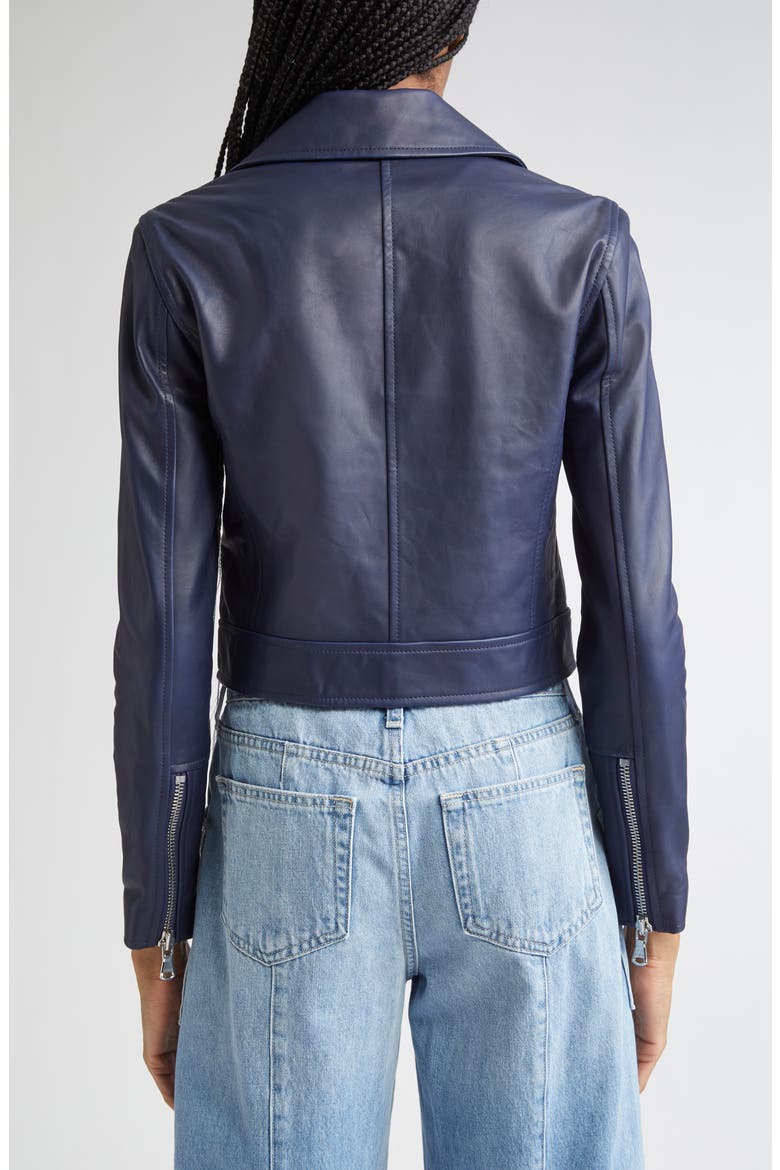 Onna Crop Leather Biker Jacket, Alternate, color, NAVY
