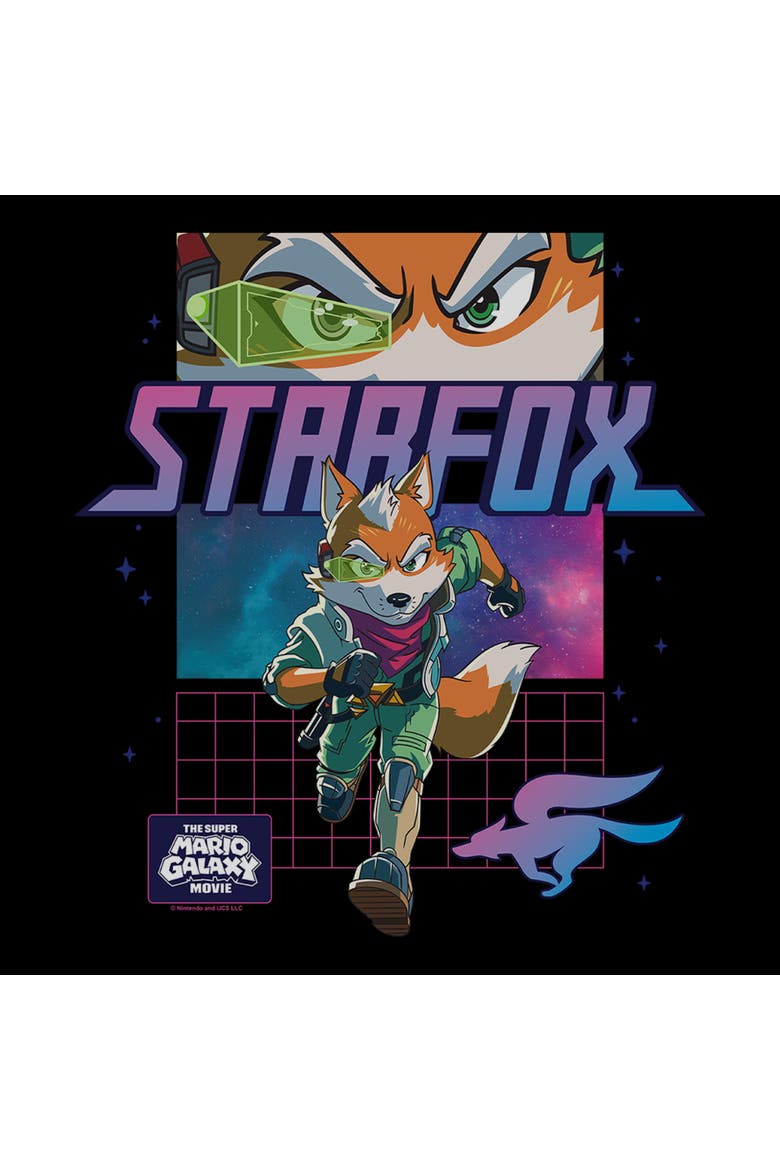 Junior's Anime Fox McCloud Grid Short Sleeve T-Shirt, Alternate, color, Black