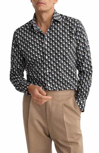 Slim Fit Diamond Geometric Print Dress Shirt
