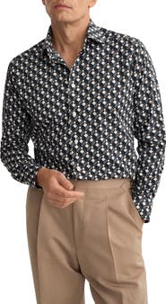 Eton Slim Fit Diamond Geometric Print Dress Shirt