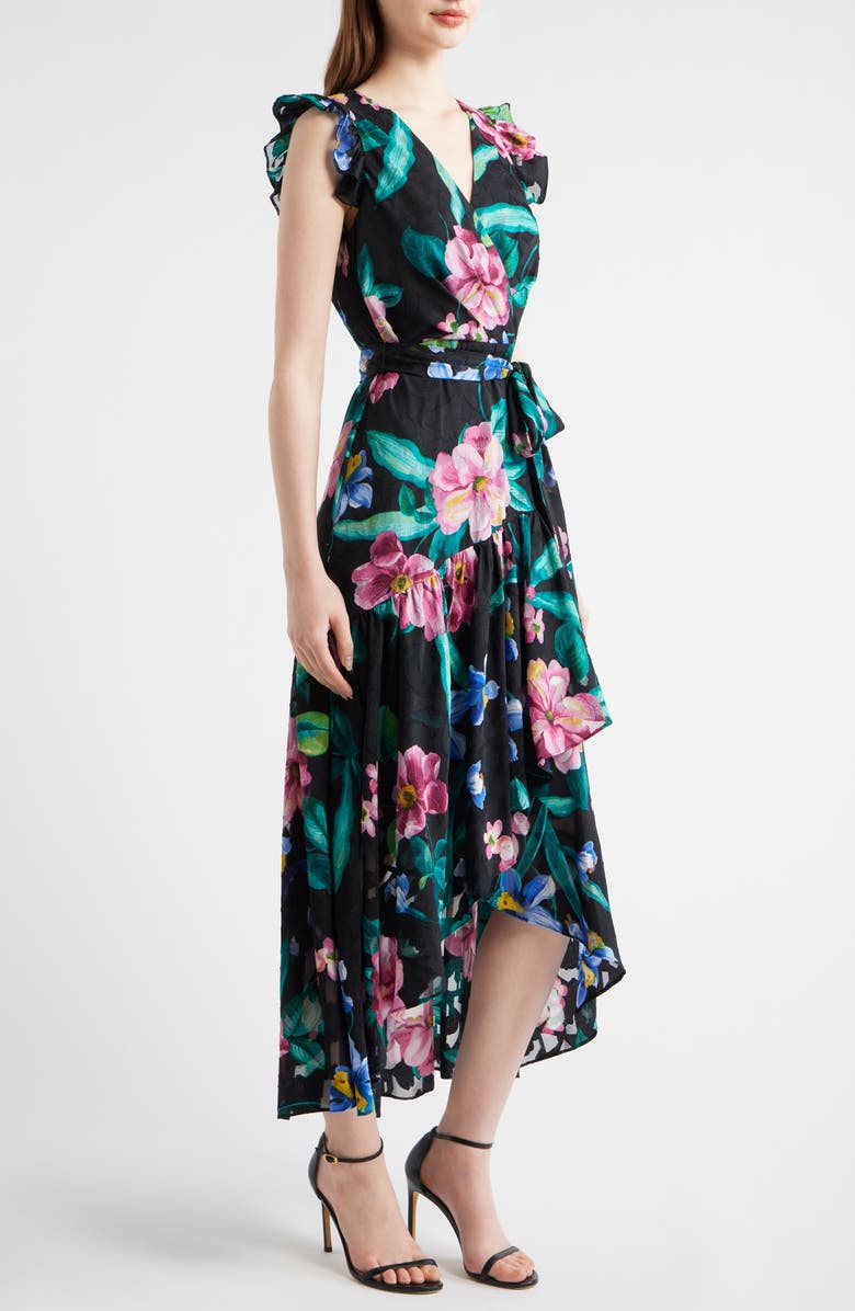 Anne Klein Print Ruffle High-Low Maxi Dress, Alternate, color, Anne Black Multi