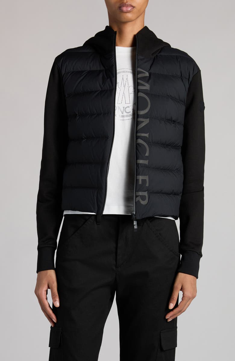 Moncler Quilted Down & Cotton Knit Hooded Cardigan, Main, color,