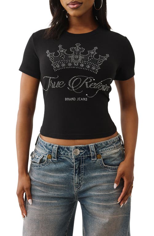 True Religion Women's Crystal Crown Logo Baby T-shirt In Black