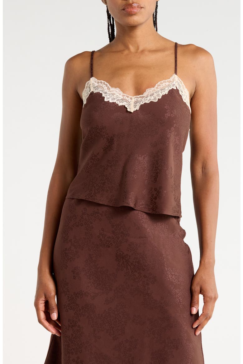 Lace Trimmed Jacquard Camisole, Main, color, CHOCOLATE