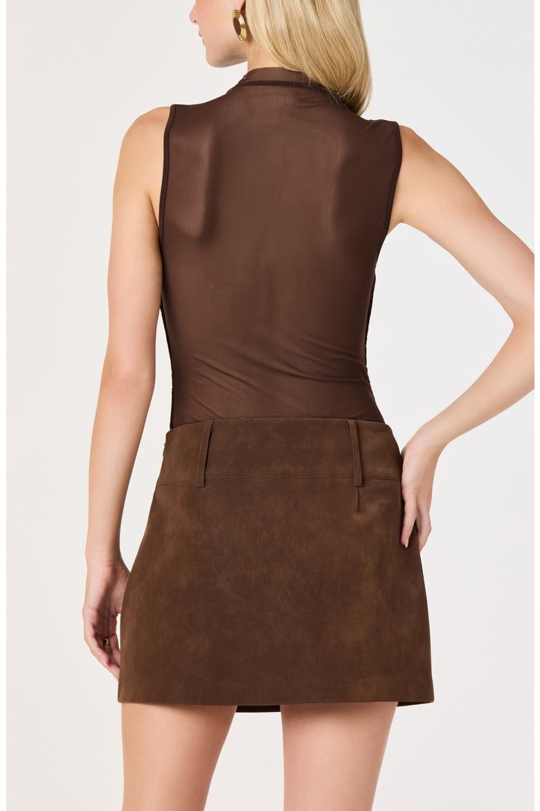 Shaina Cowl Neck Mesh Inset Top, Alternate, color, BROWN