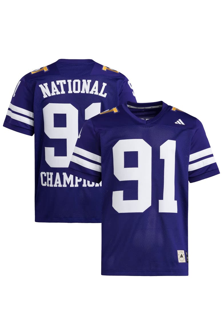 Men's adidas  Purple Washington Huskies 1991 National Championship Anniversary Icon Football Jersey, Main, color, Purple