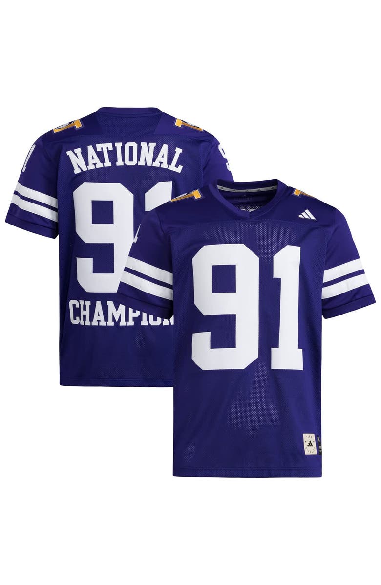 adidas Men's adidas  Purple Washington Huskies 1991 National Championship Anniversary Icon Football Jersey, Main, color, Purple