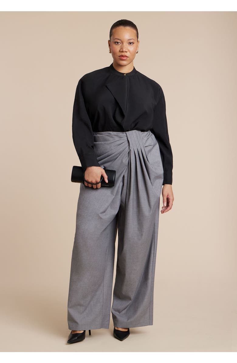 ELOQUII Draped Pleat Detail Trouser, Alternate, color, Marled Grey