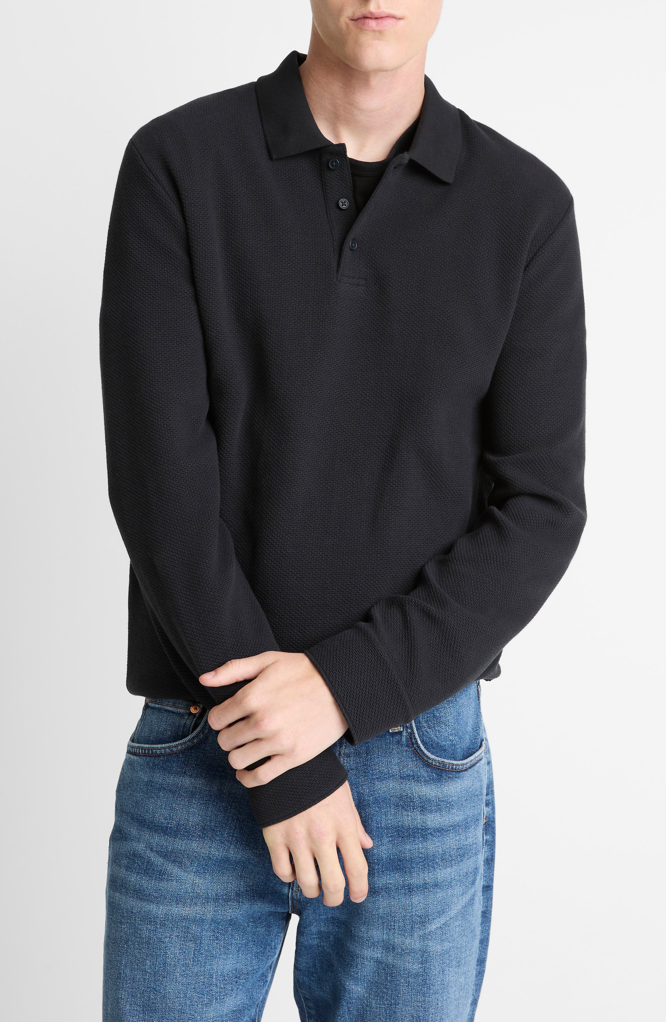 Long Sleeve Basketweave Polo