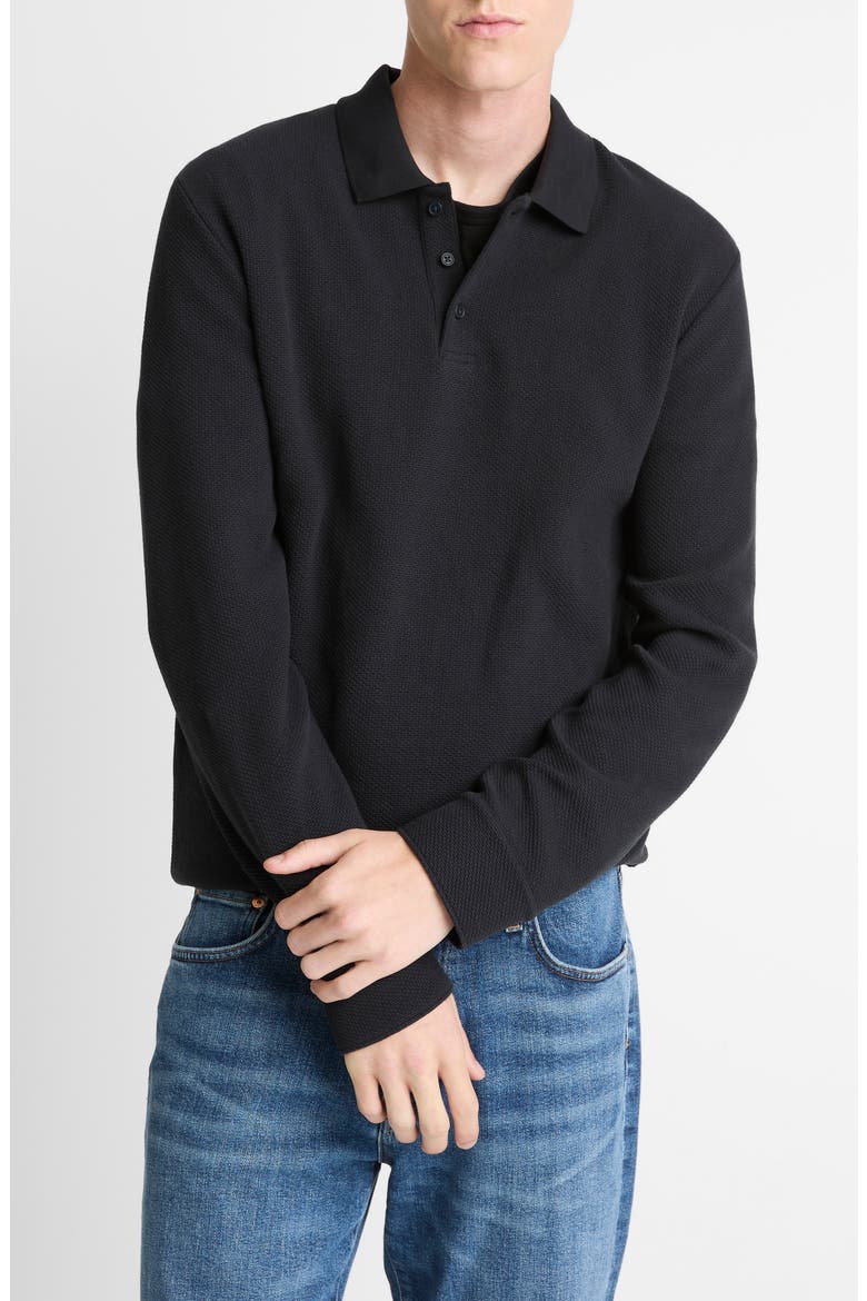 Long Sleeve Basketweave Polo, Main, color, COASTAL