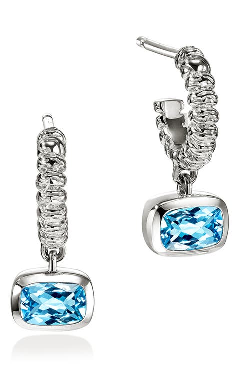 Heishi Swiss Blue Topaz Drop Earrings