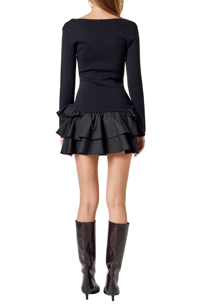 Mixed Media Long Sleeve Minidress, Alternate, color, BLACK