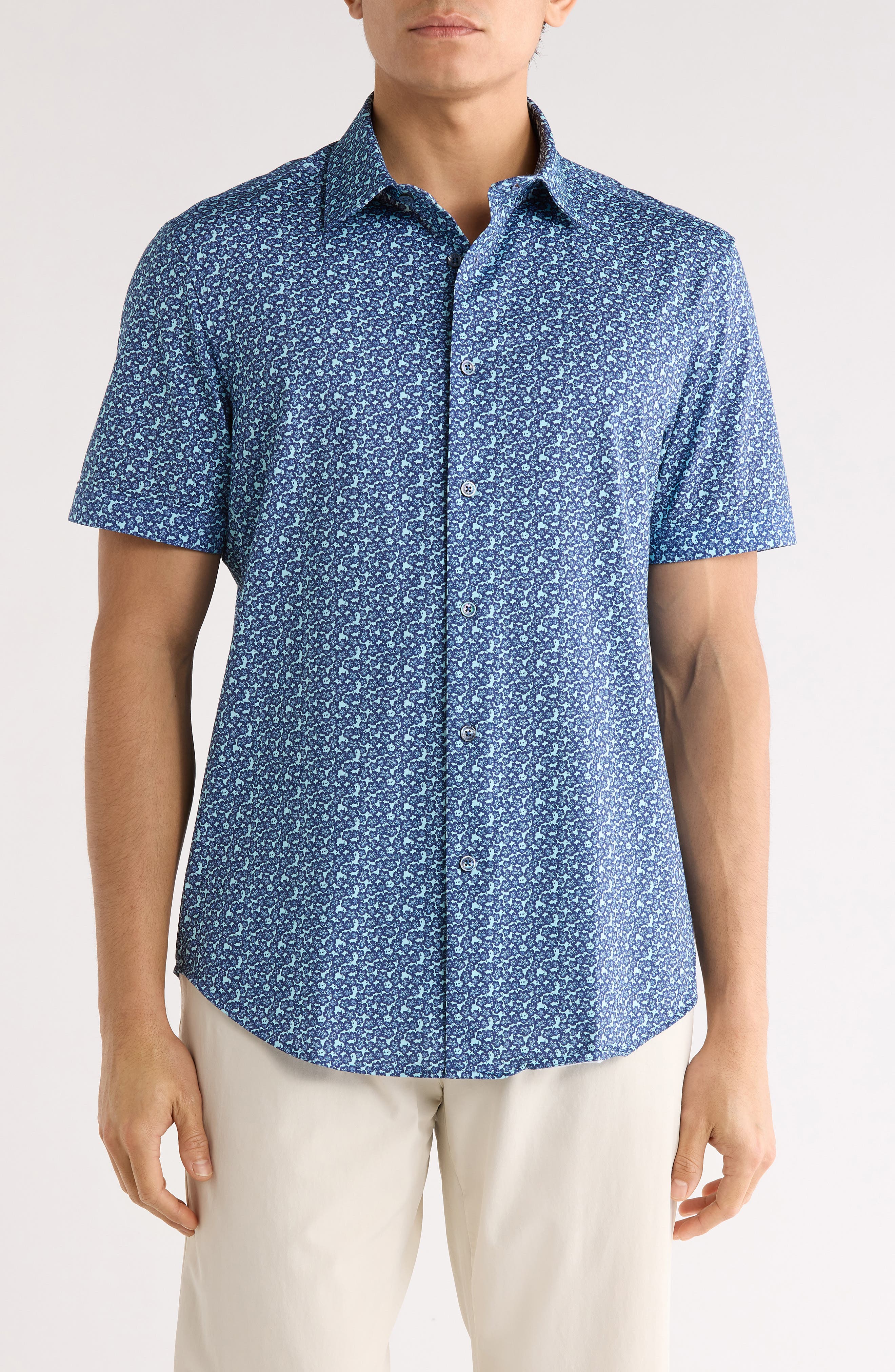 Bugatchi Floral Print Short Sleeve Button-Up Shirt