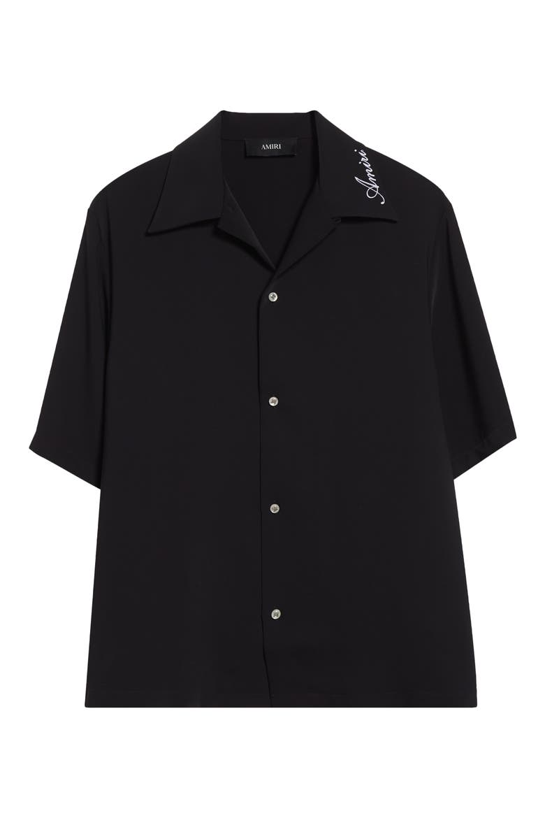 Logo Embroidered Camp Shirt, Alternate, color, BLACK