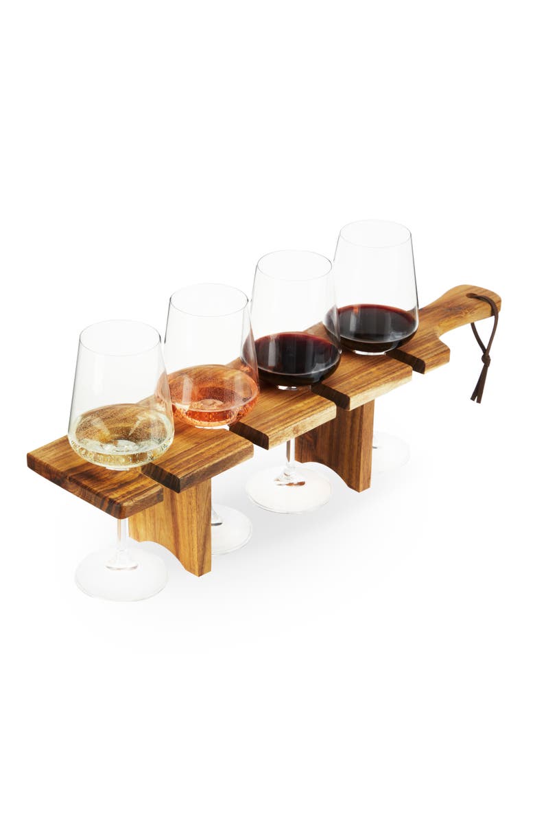 TWINE Acacia Wood Easy Transport Wine Flight Carrier, Alternate, color, Brown