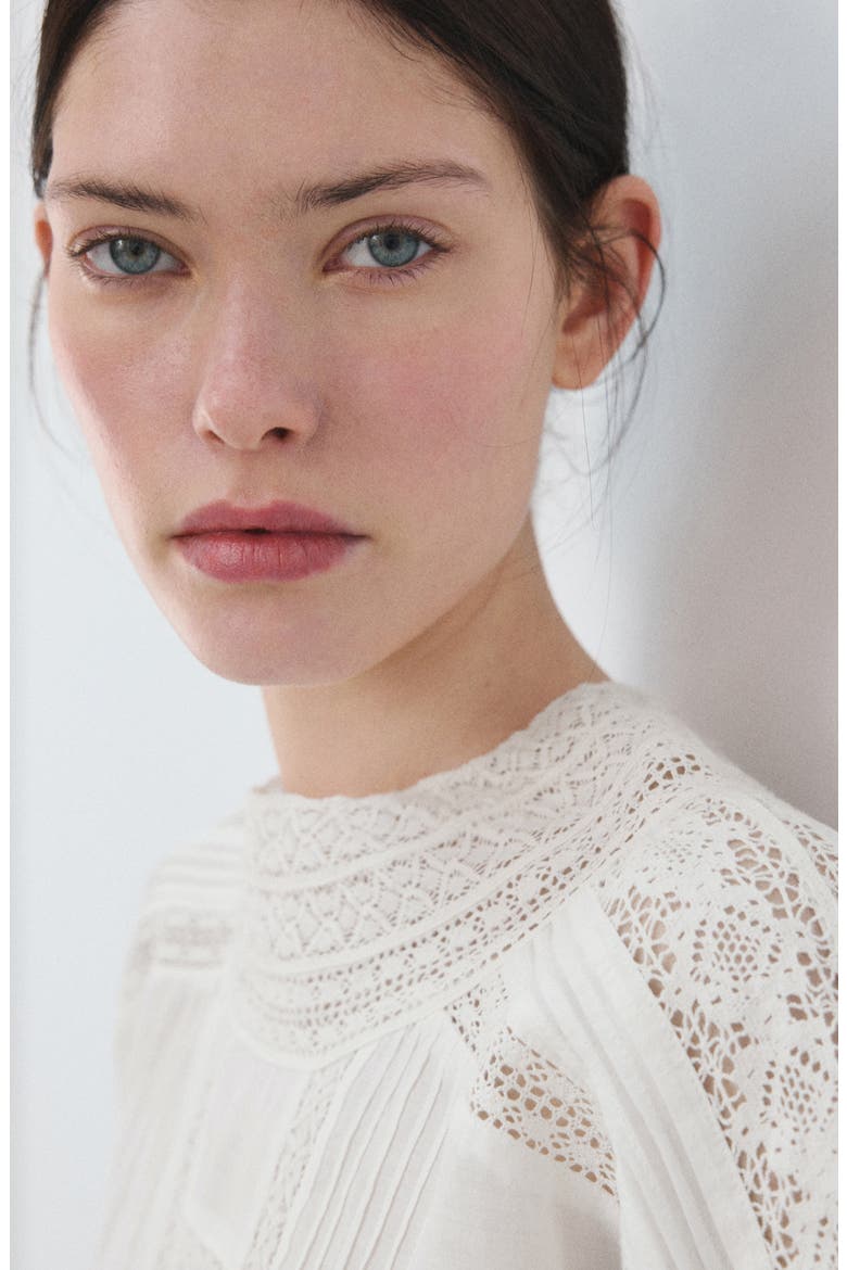 Lace Inset Woven Shirt, Alternate, color, OFF WHITE