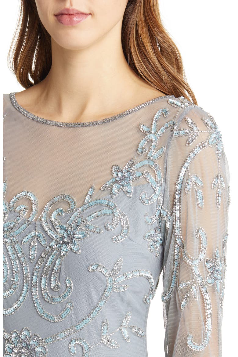 Beaded Illusion Neck Gown, Alternate, color, SEA BLUE