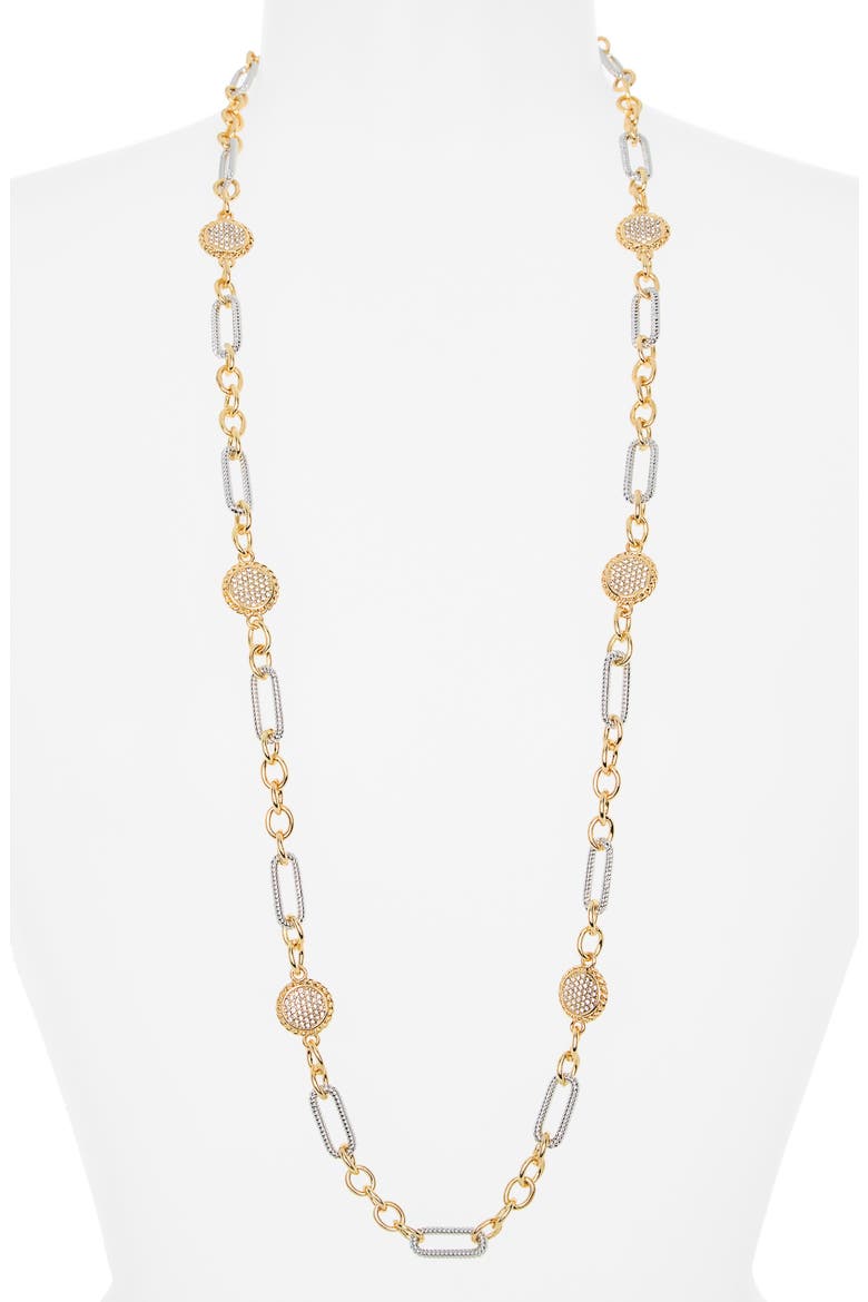 Two-Tone Station Chain Long Necklace, Alternate, color, GOLD
