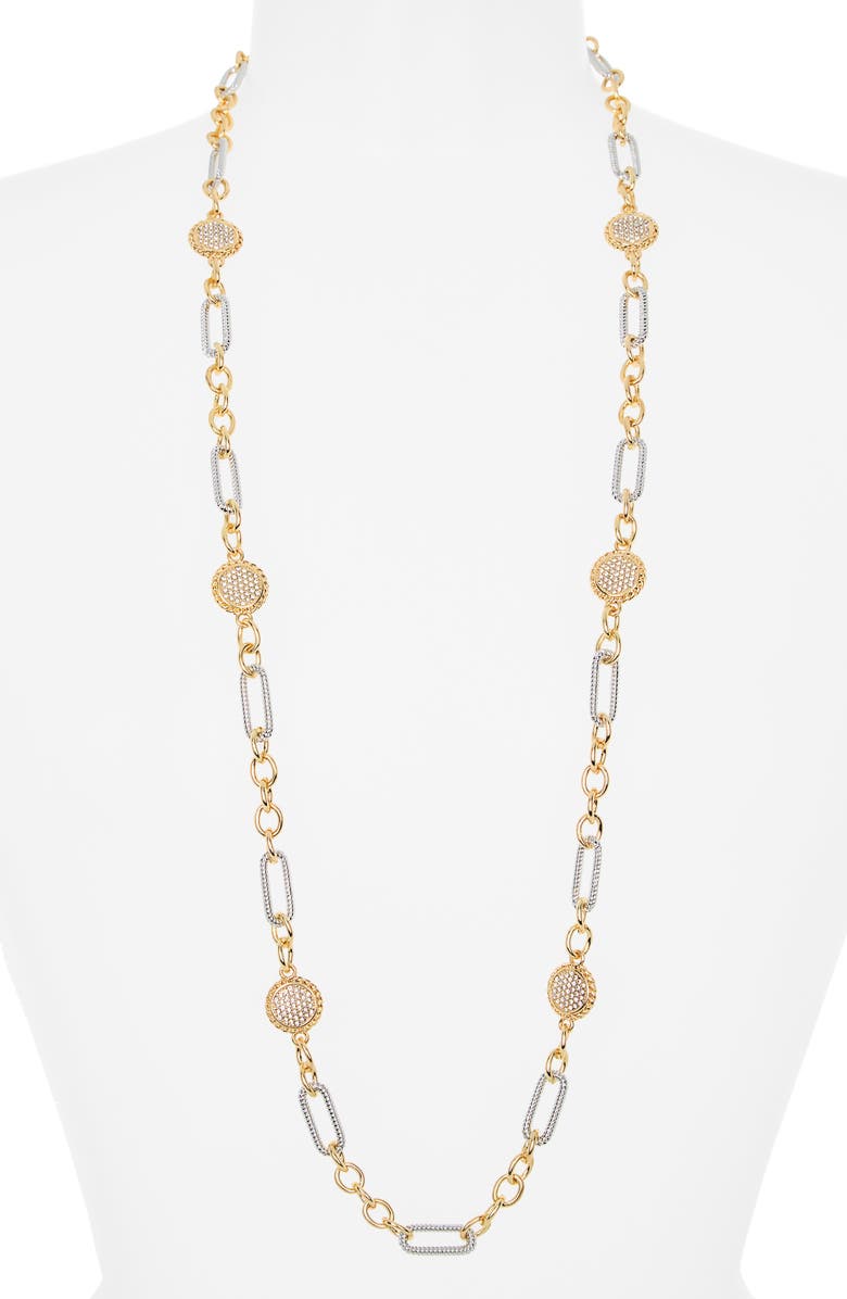 Tasha Two-Tone Station Chain Long Necklace, Alternate, color, Gold