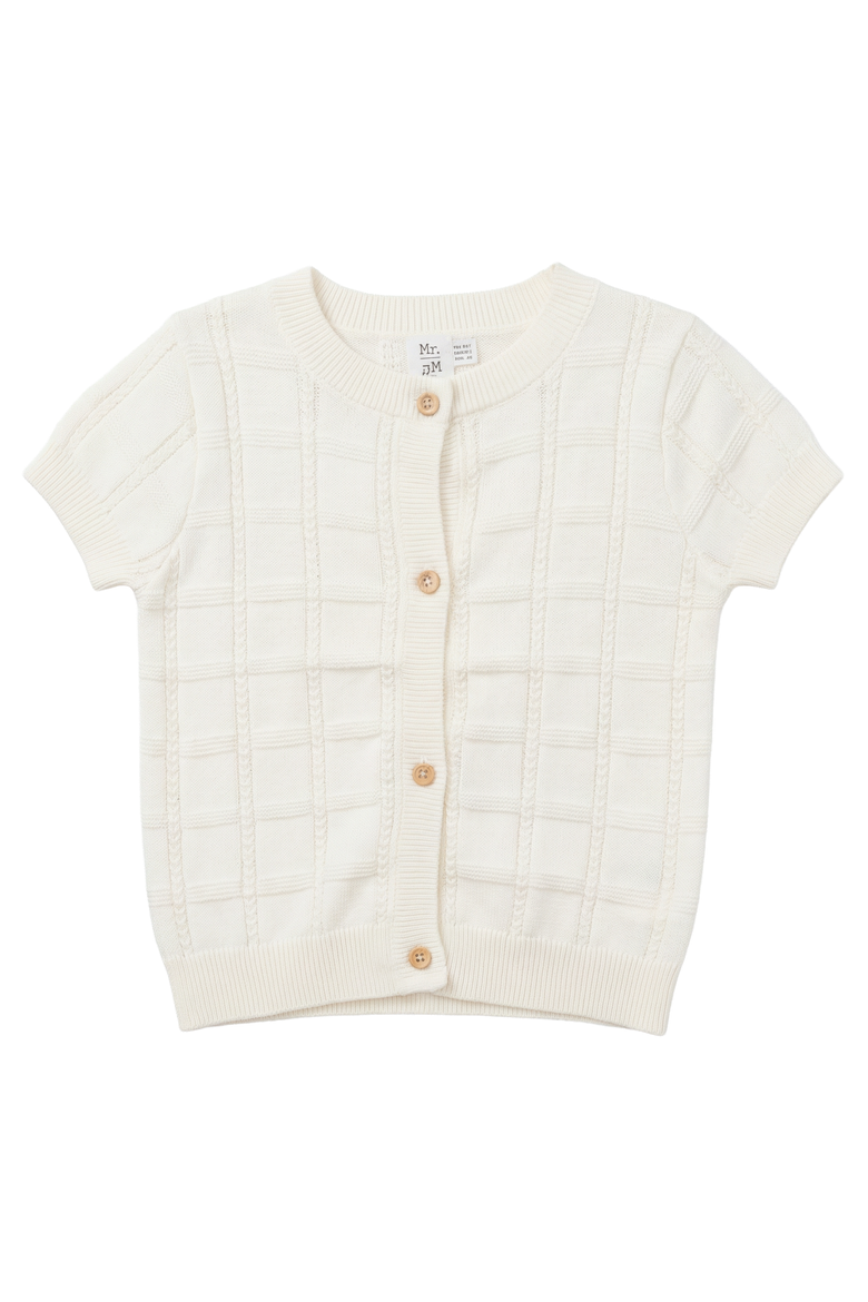 Short Sleeve Checkered Cotton Knit Sweater, Main, color, Ivory