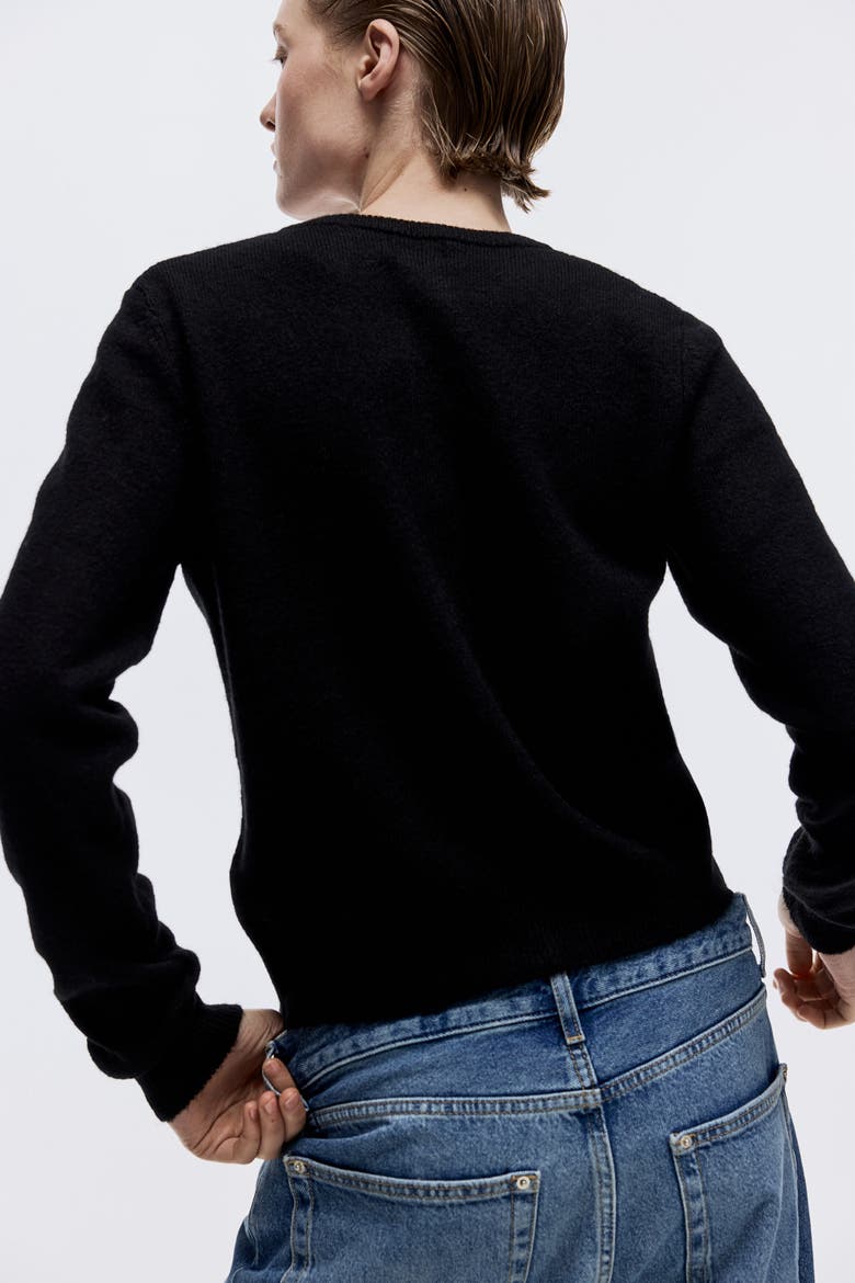 Frill-trimmed Cardigan, Alternate, color, Black