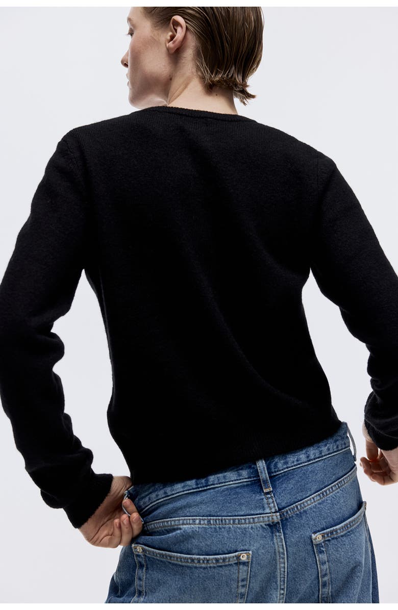 H&M Frill-trimmed Cardigan, Alternate, color, Black