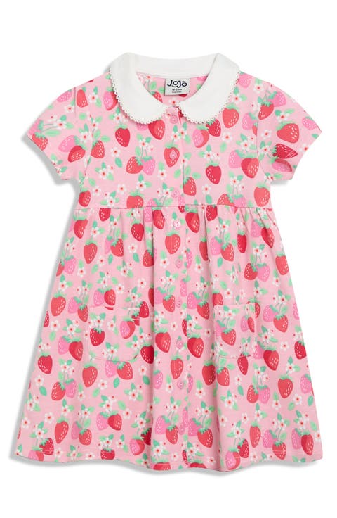 Strawberry Floral Peter Pan Collar Cotton Dress (Baby)
