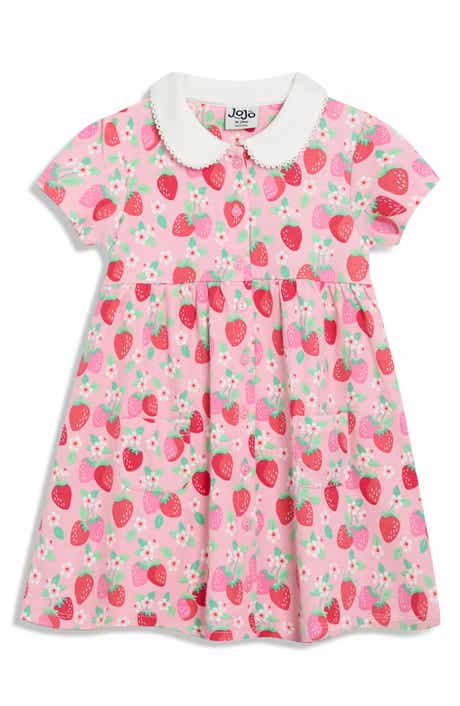 JOJO MAMAN BEBE Strawberry Floral Peter Pan Collar Cotton Dress