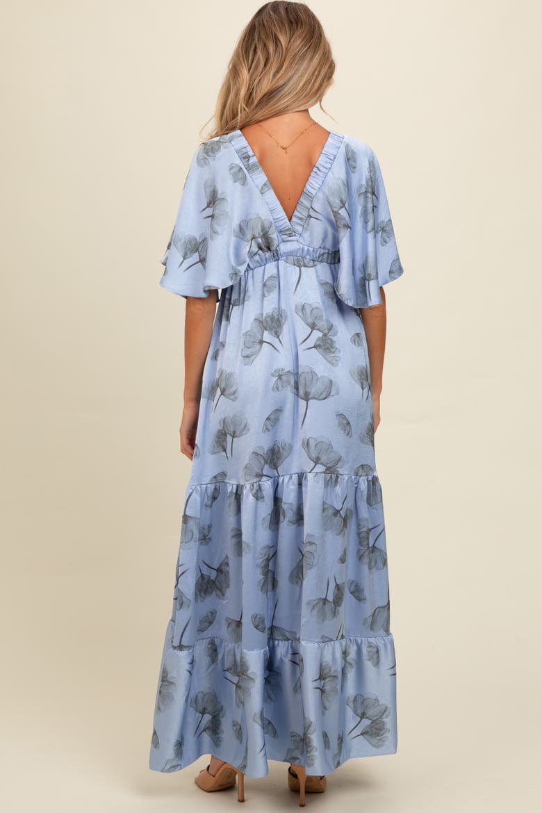 Floral Deep V-Neck Maxi Dress, Alternate, color, Light Blue