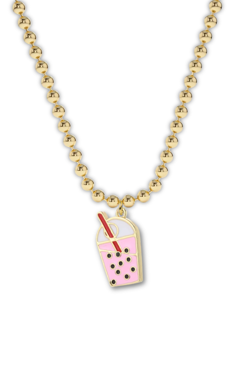 Little Miss Zoe Bobba Drink Charm Necklace In Pink