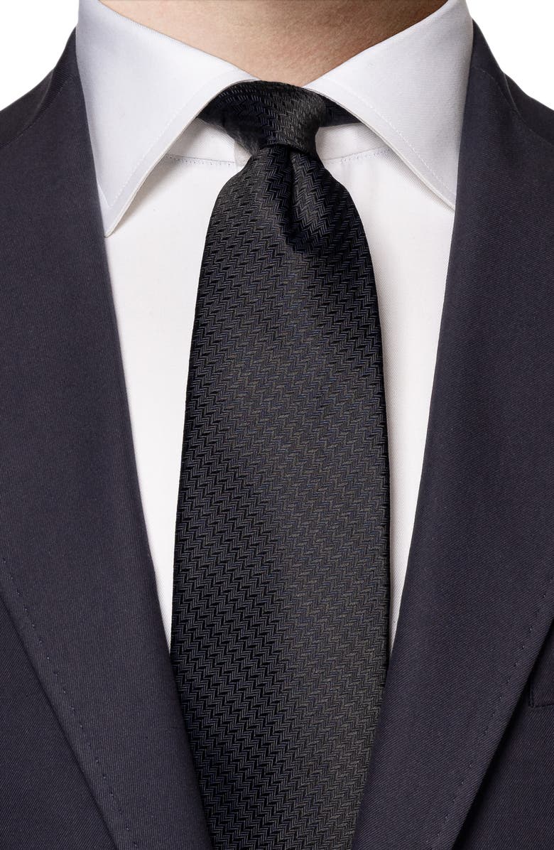 Eton Navy Herringbone Silk Tie, Alternate, color, 