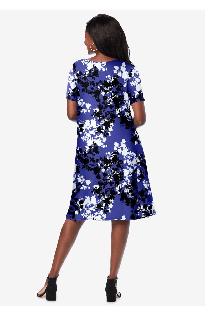 Jessica London Stretch Knit A-Line Dress, Alternate, color, Blue Floral Print