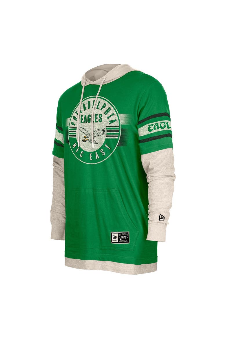 Men's New Era  Kelly Green Philadelphia Eagles Twofer Layered Long Sleeve Hoodie T-Shirt, Alternate, color, Kelly Green