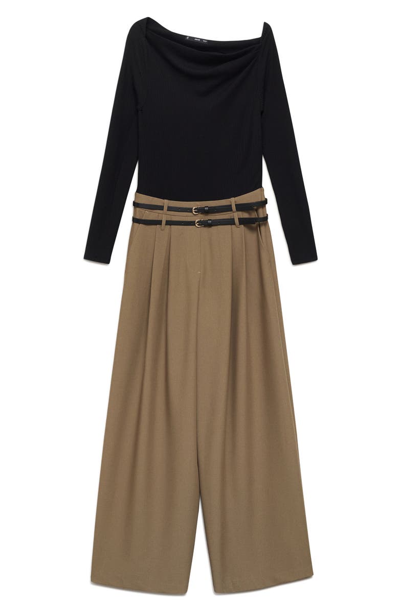 MANGO Wallis Mixed Media Belted Jumpsuit, Alternate, color,