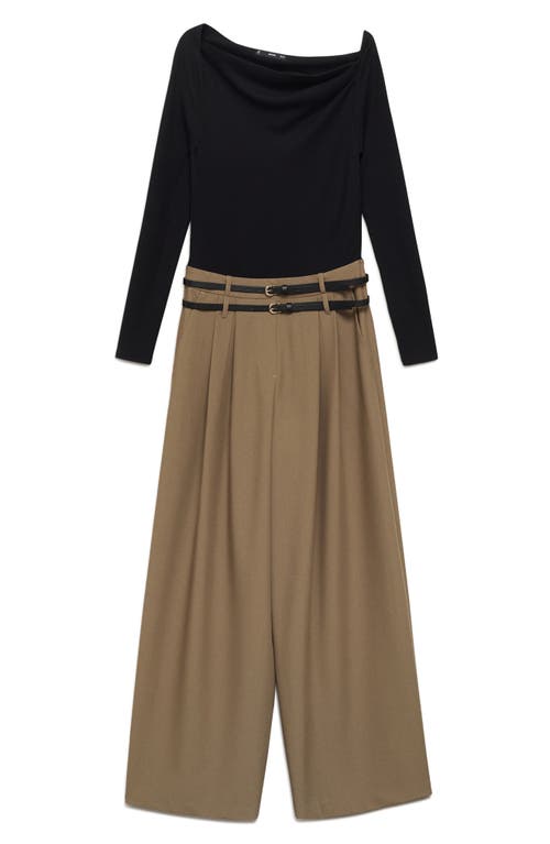 Shop Mango Wallis Mixed Media Belted Jumpsuit In Black