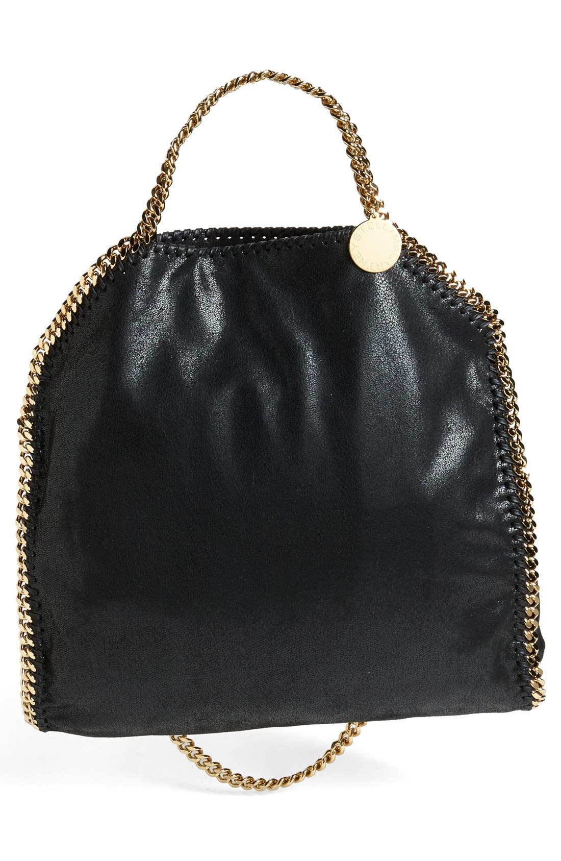 Falabella Faux Leather Foldover Tote, Alternate, color, BLACK