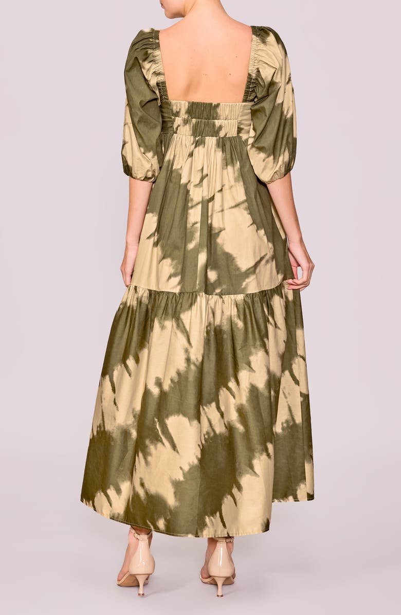 MELLODAY Square Neck Puff Sleeve Tiered Dress, Alternate, color, Olive Marble