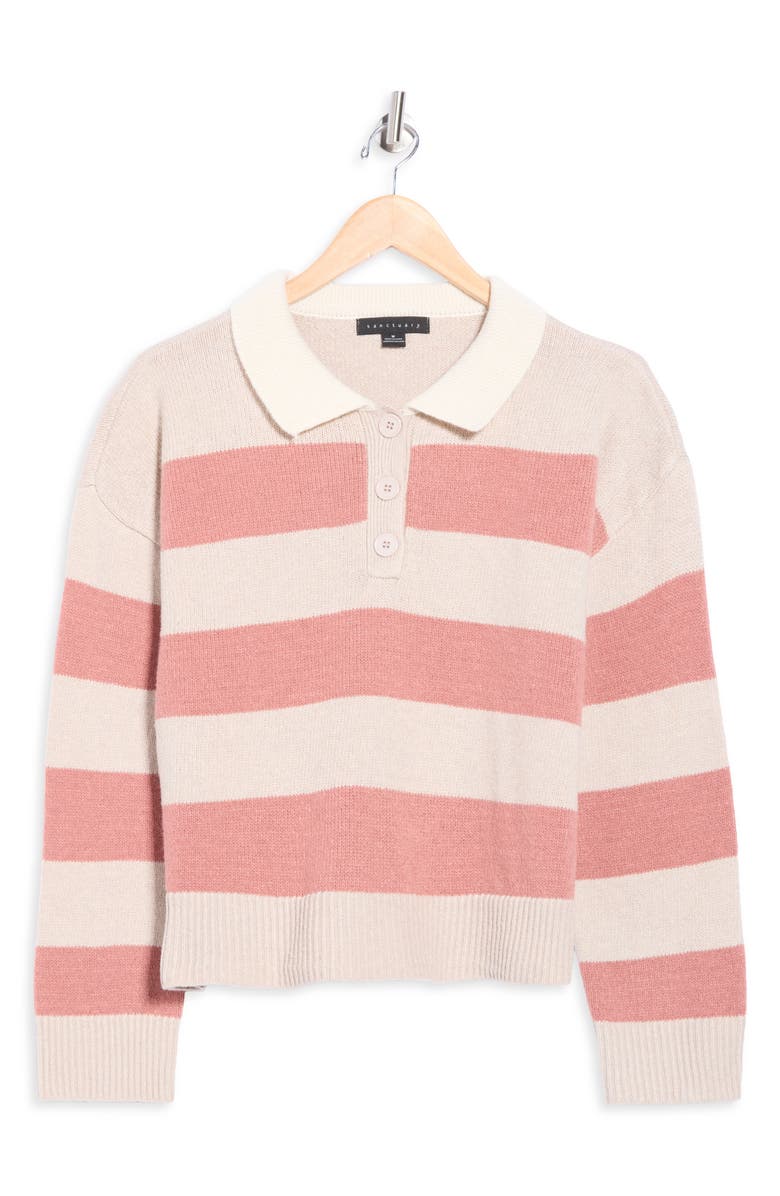 Sanctuary Stripe Rugby Polo Sweater, Alternate, color, Pearl Mauve Scone