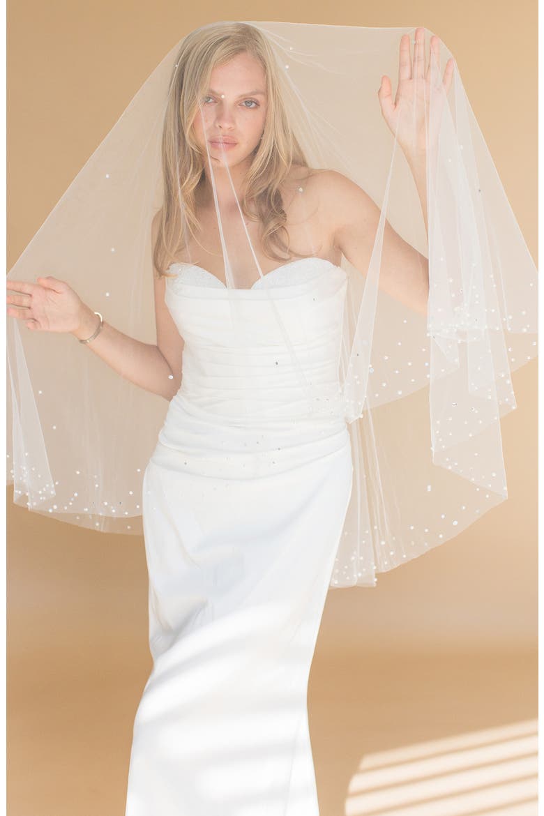 Axelle Imitation Pearl & Crystal Fingertip Veil, Alternate, color, IVORY